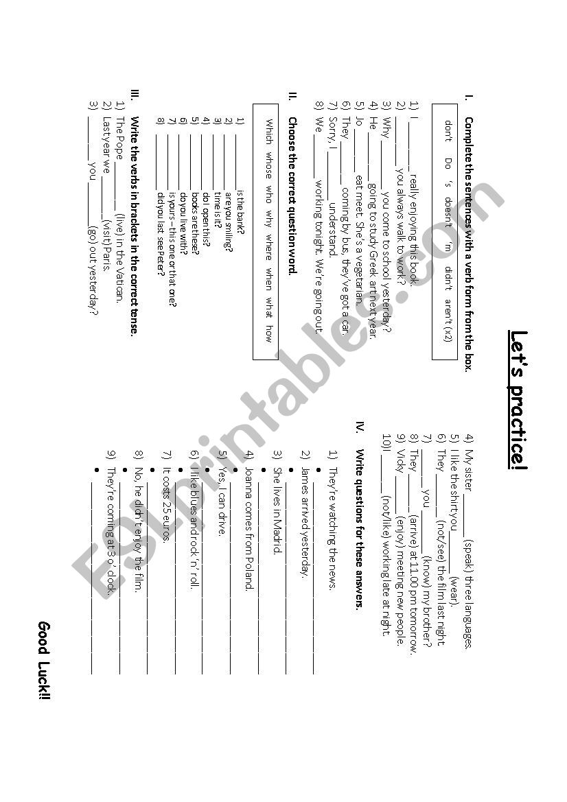 Review worksheet