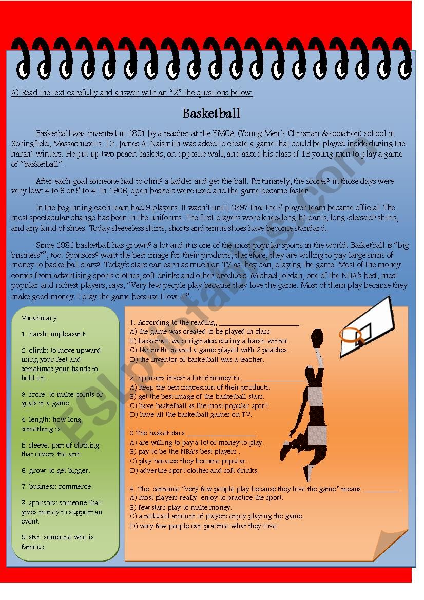 Basketball (Reading +  Activity + Answer Key)