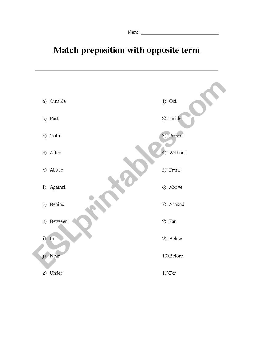 Match preposition with opposite term