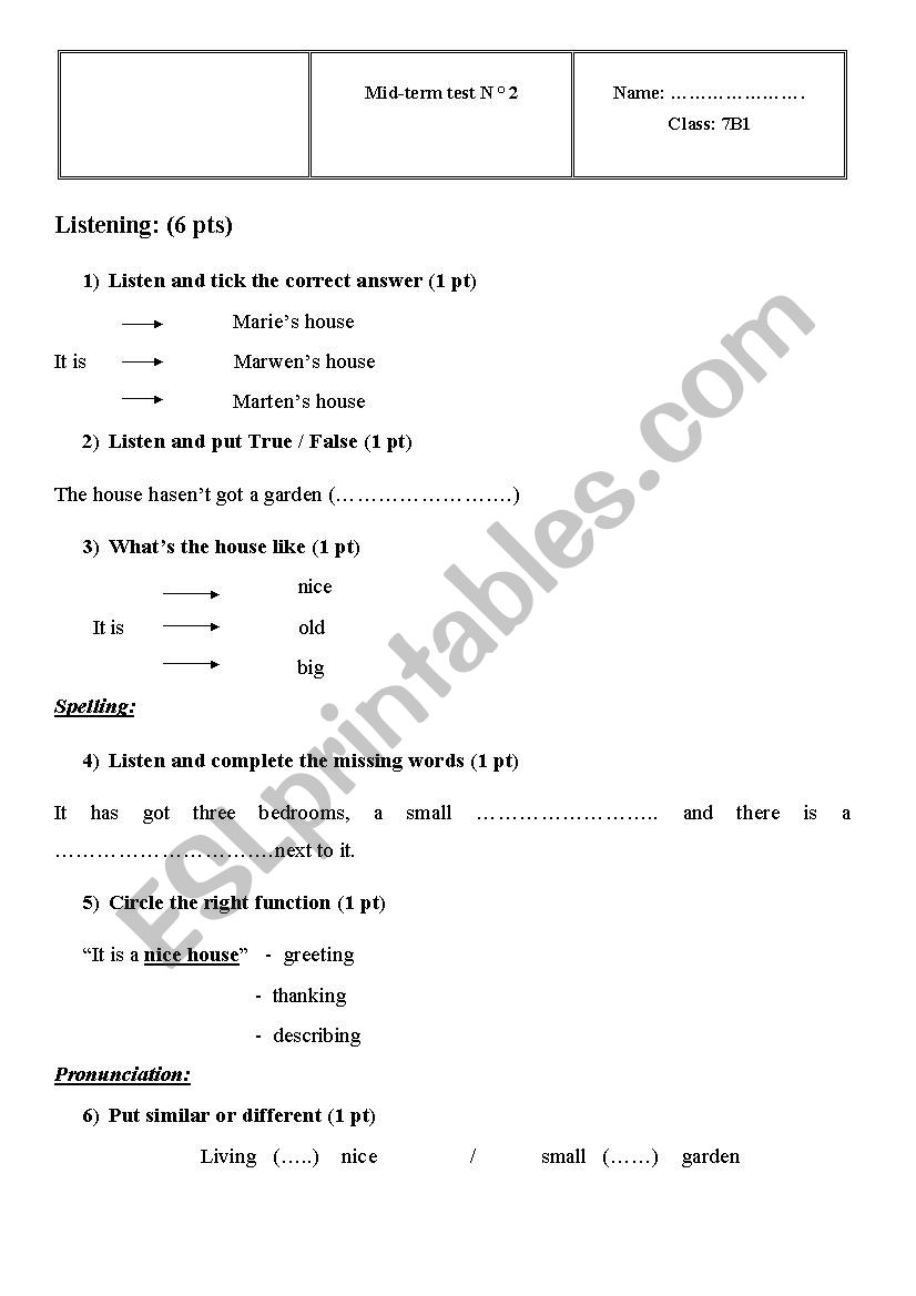  7th form mid term test number 2