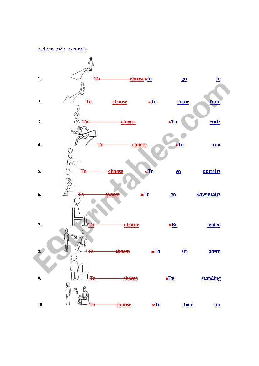 actions and movements worksheet