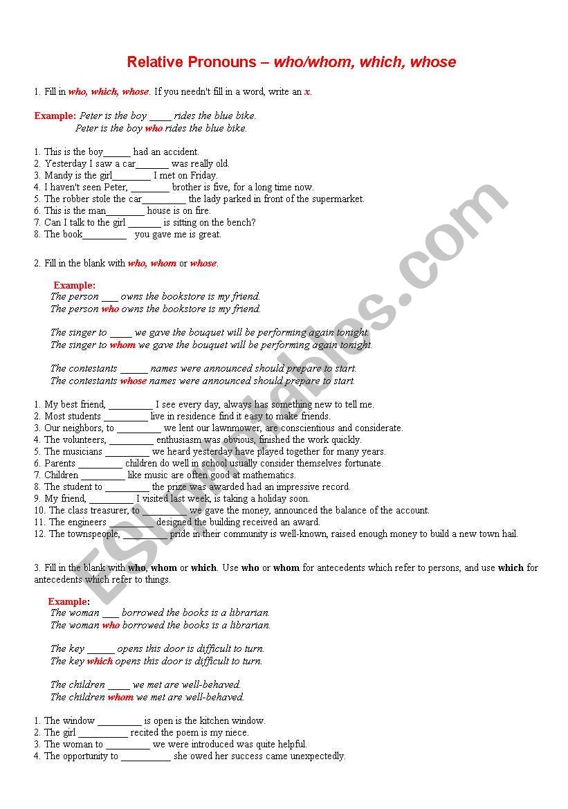 Relative Pronouns worksheet