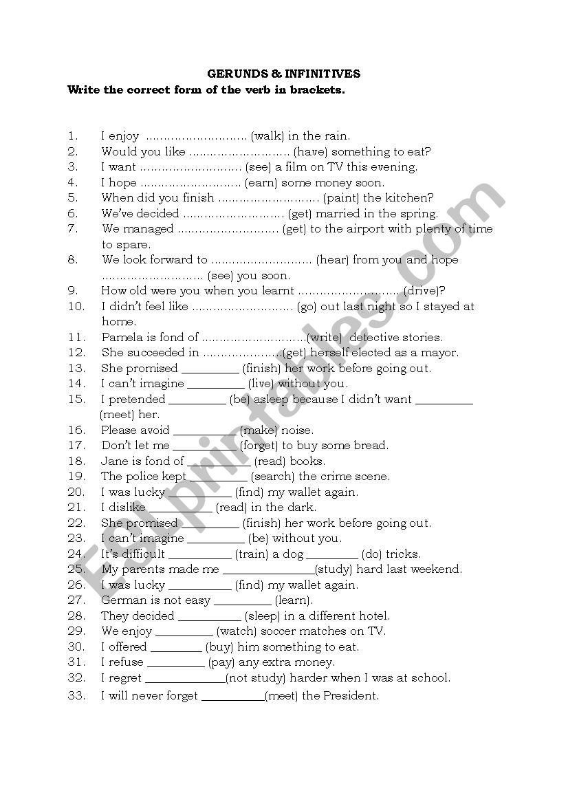 VERB PATTERS  - GERUNDS & INFINITIVES