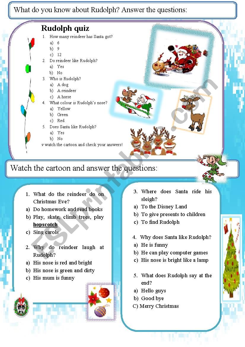 Christmas Rudolph Quiz worksheet