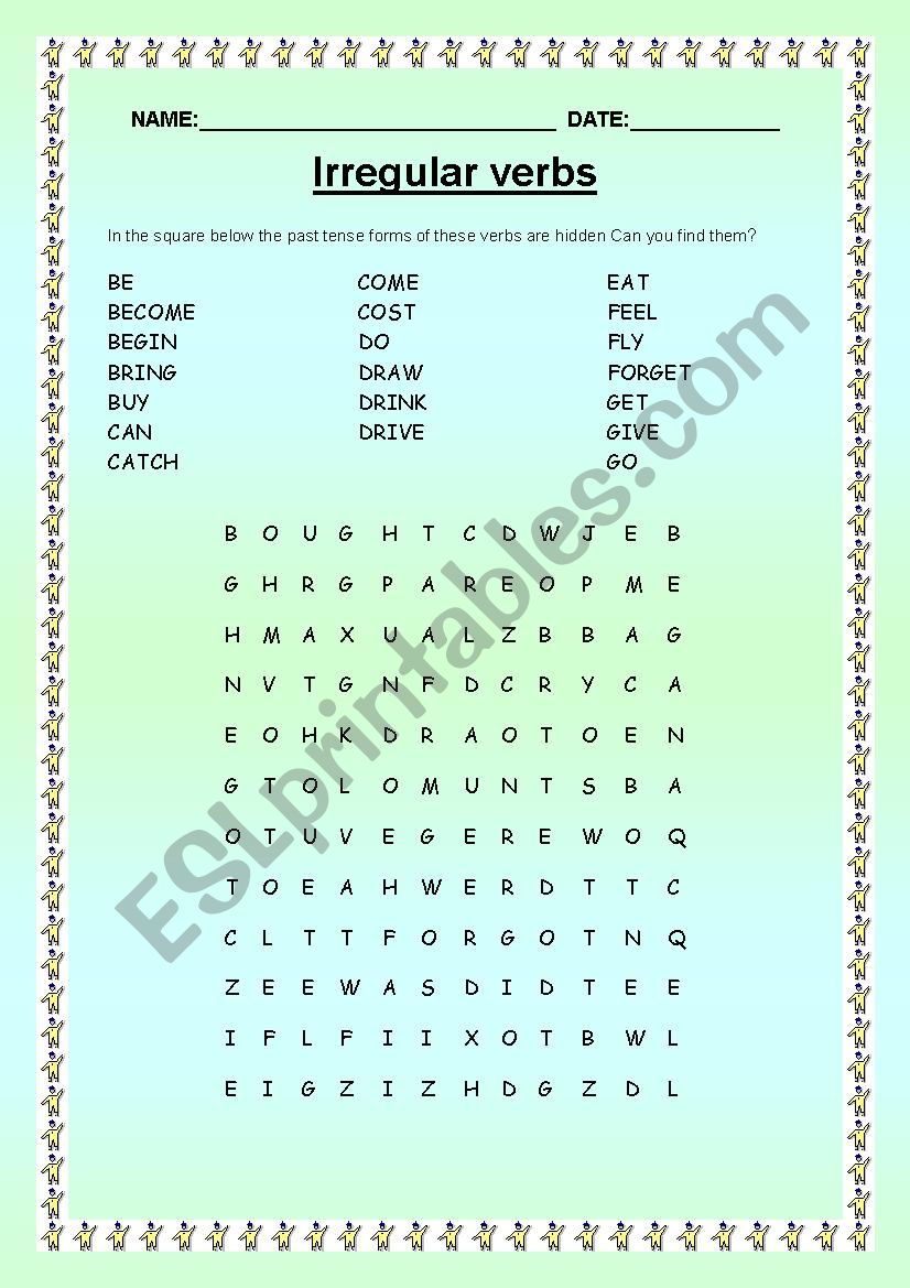 Irregular verbs worksheet