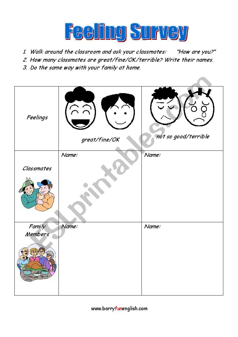 Feeling survey worksheet