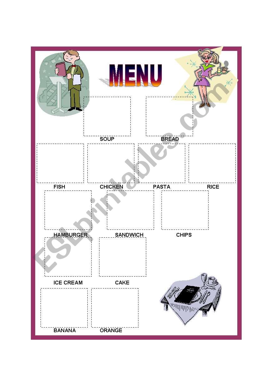 menu worksheet