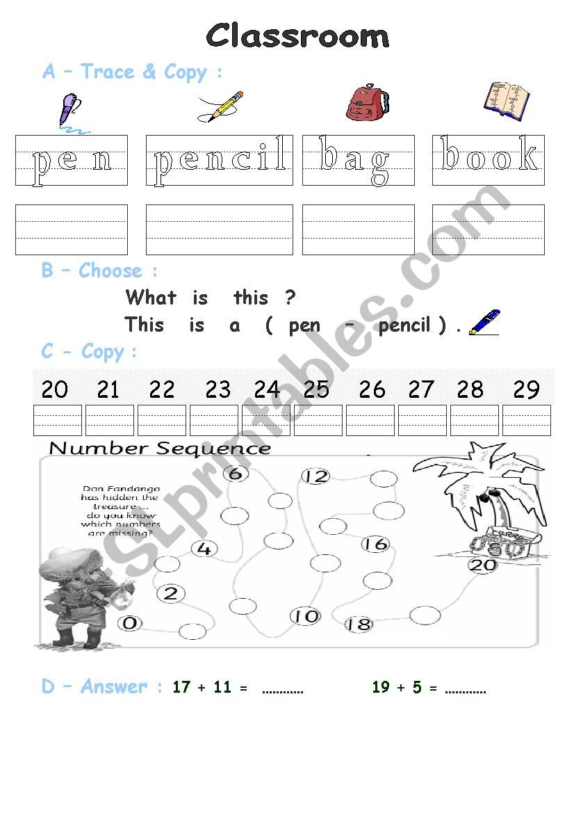 classroom objects worksheet