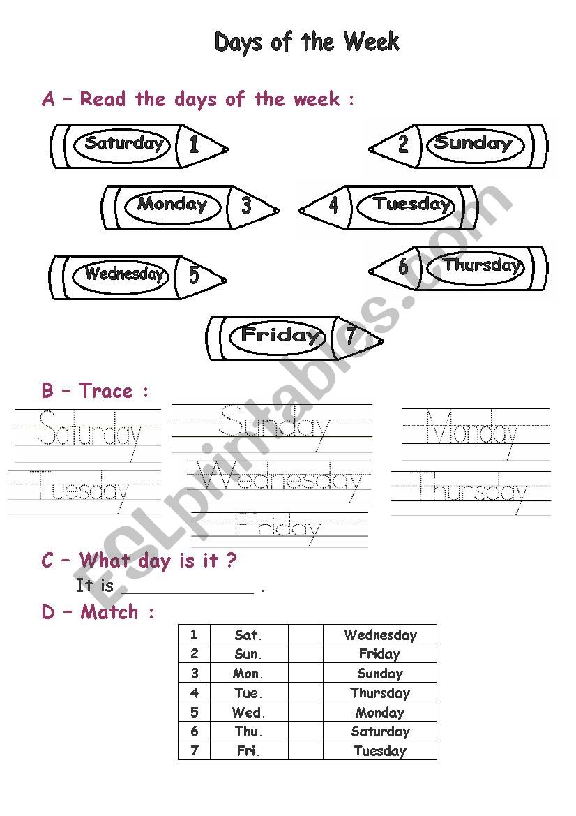 days of the week worksheet