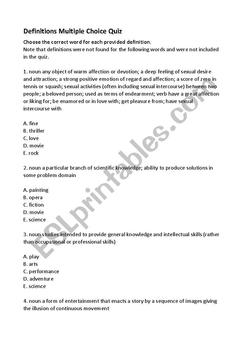 Multiple choice Entertainment vocabulary 