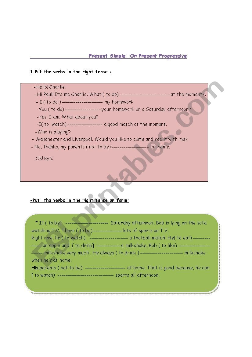 present simple / present progressive practise 