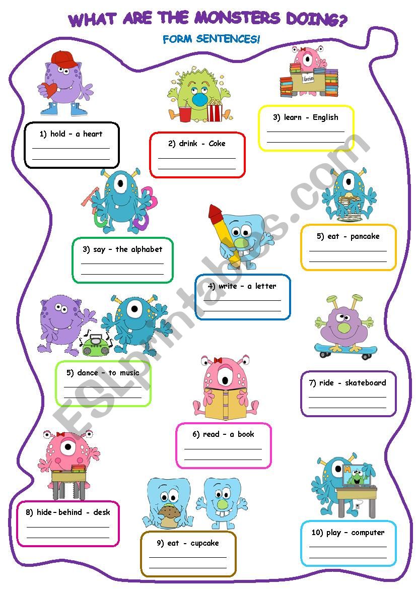 What are the monsters doing?  worksheet