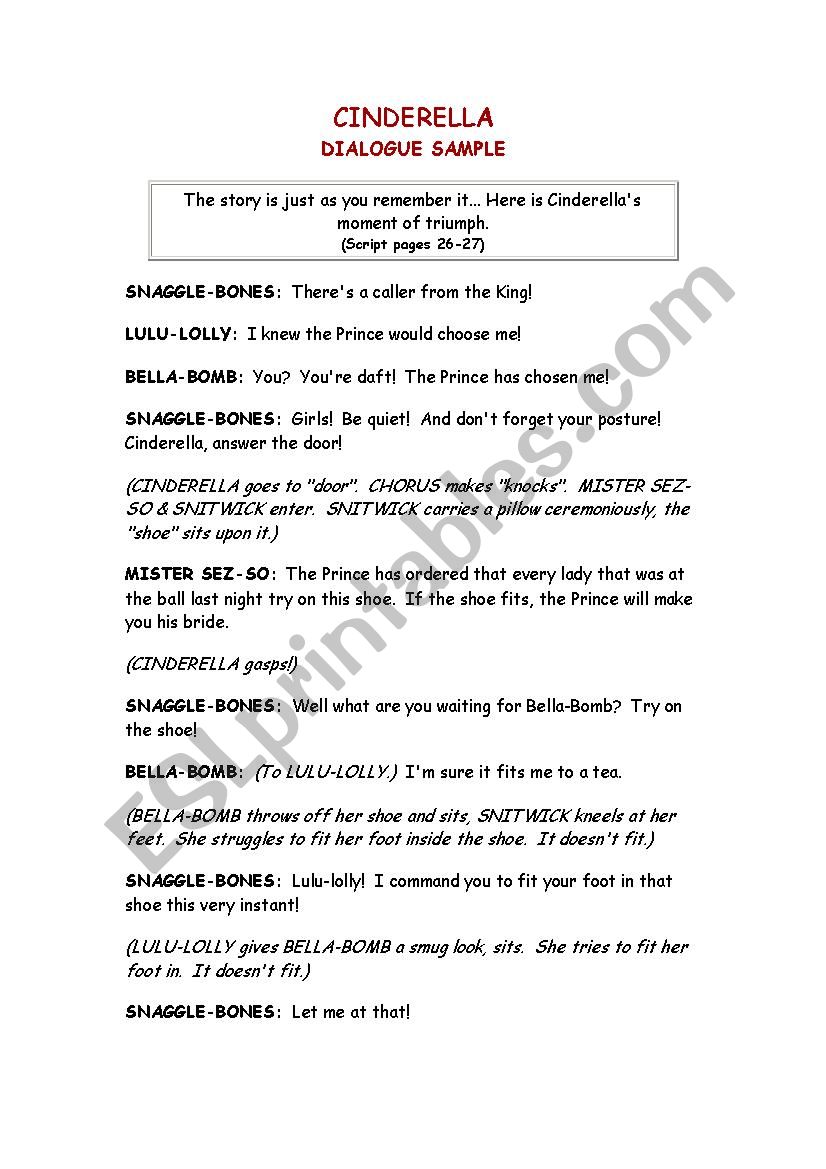 Cindrella a story worksheet