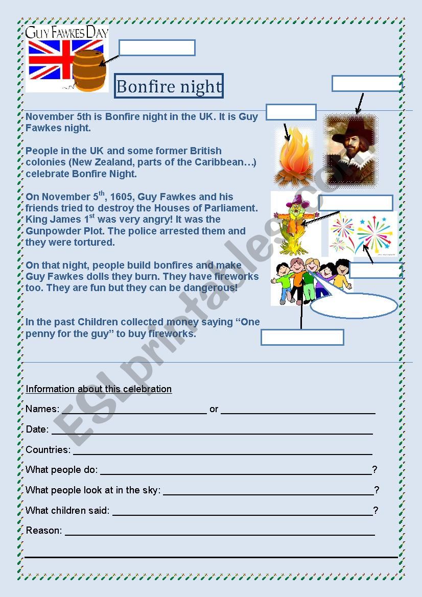 Bonfire night worksheet