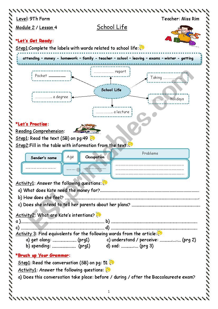 School Life worksheet