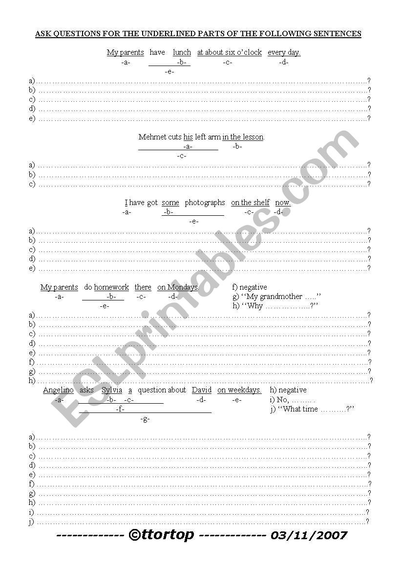 asking questions worksheet