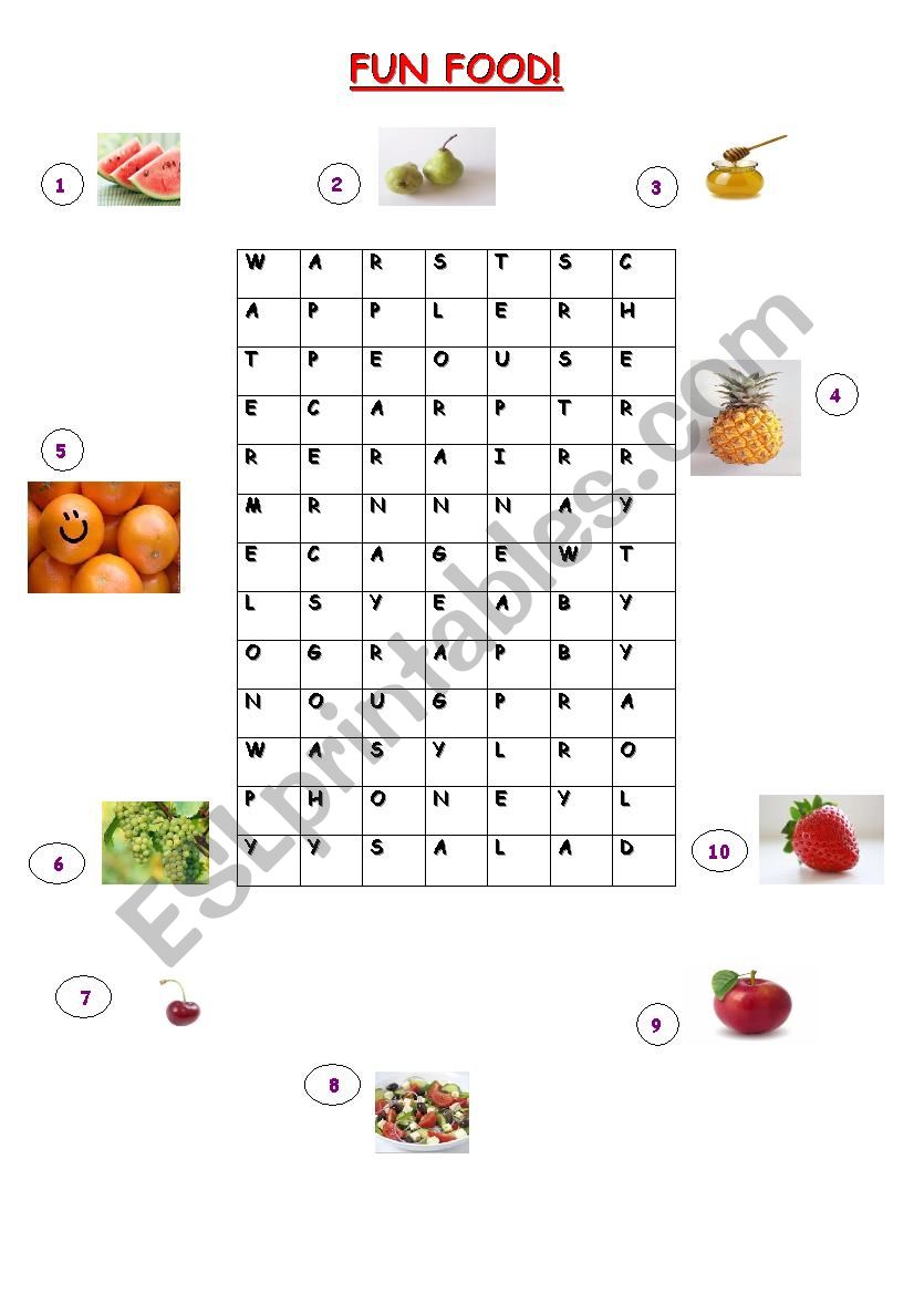 Fun Food - Word Search worksheet