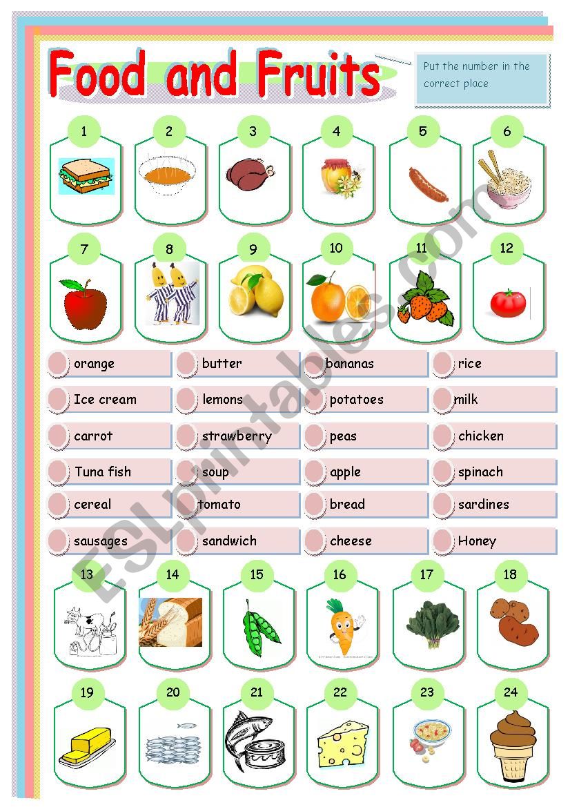 Fruit and food worksheet