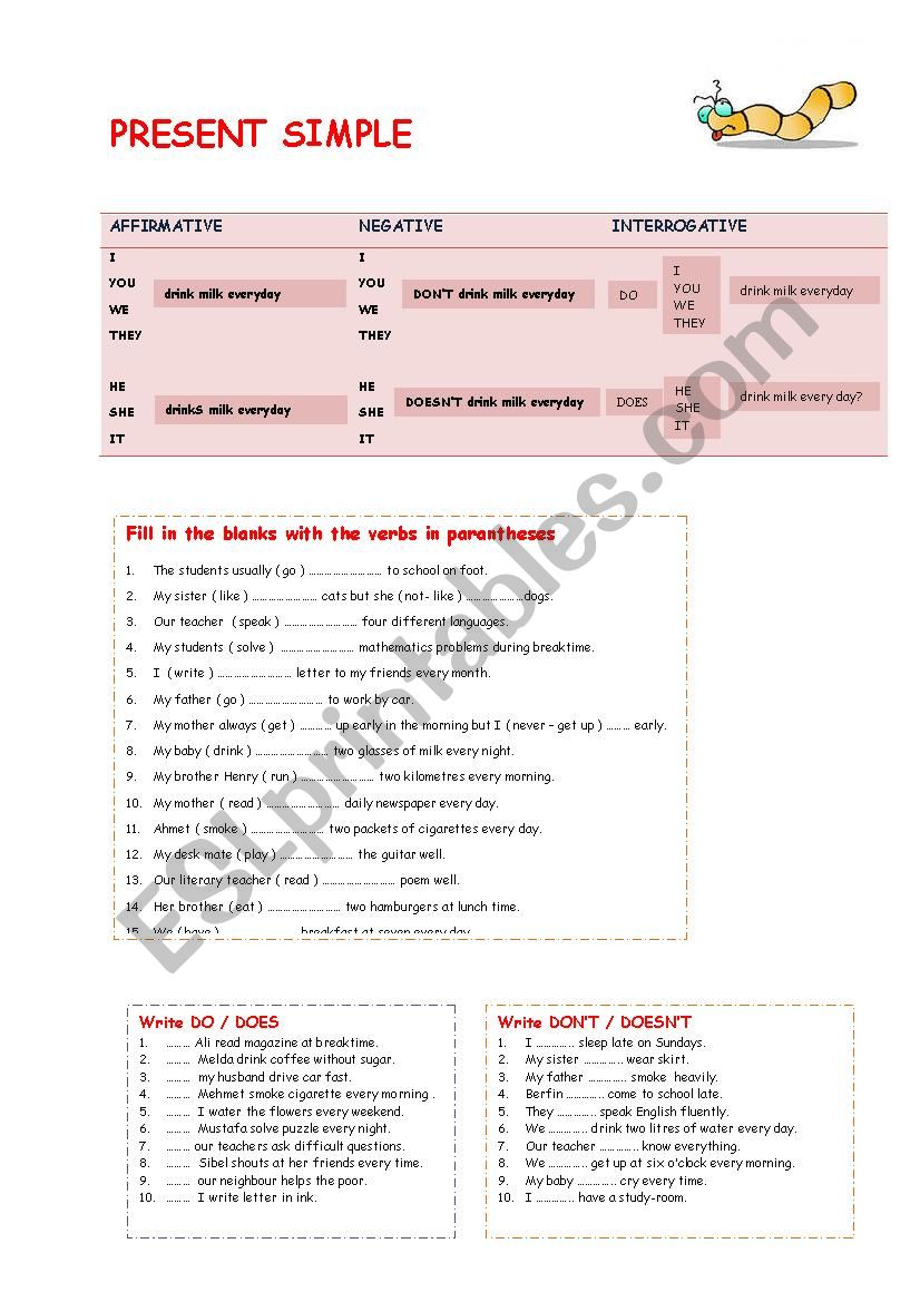 PRESENT SIMPLE worksheet