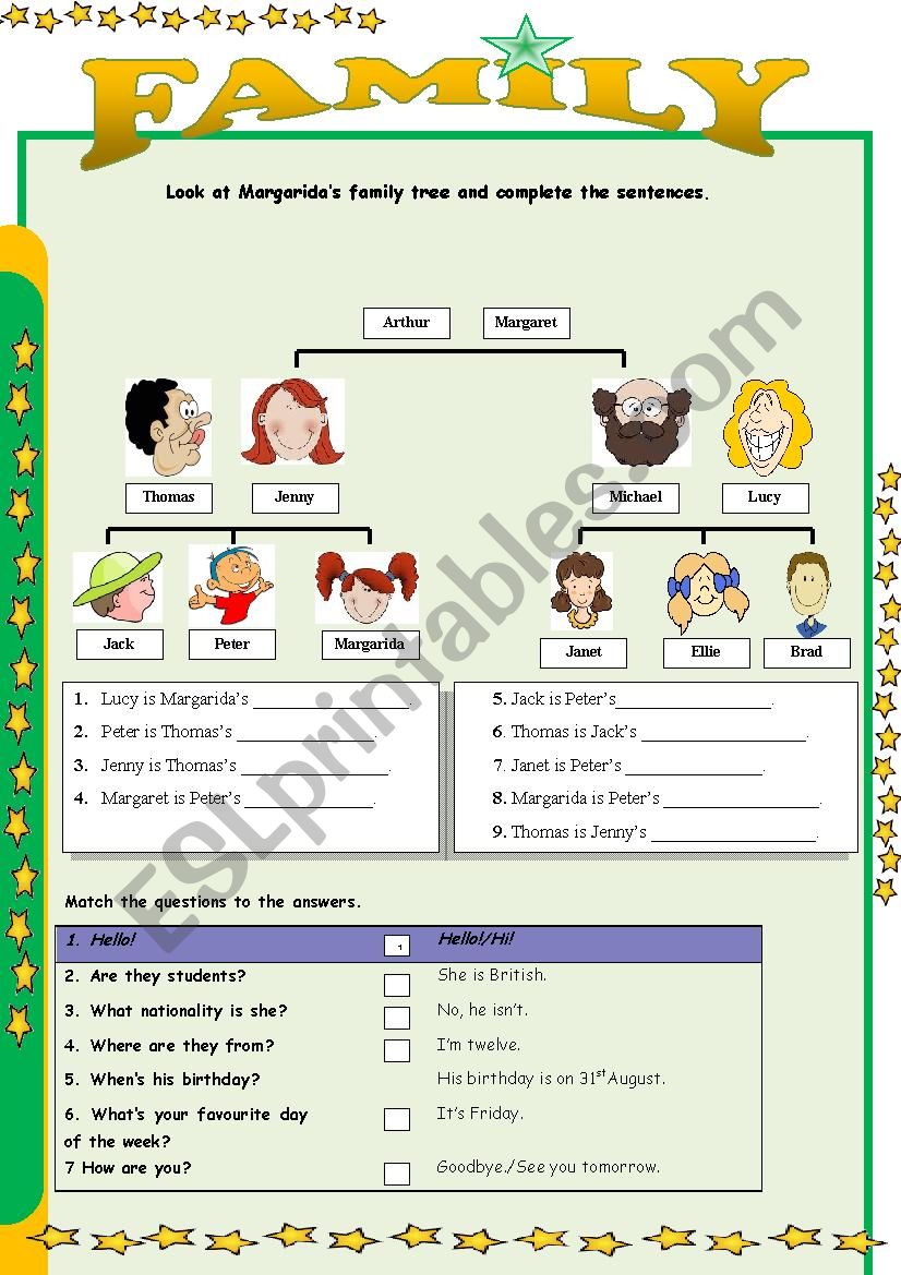 MargaridaÂ´s family worksheet