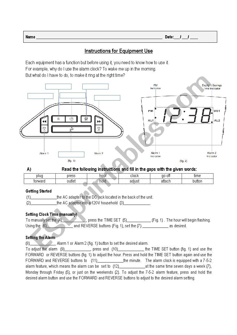 Equipment Use worksheet