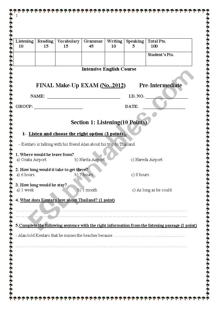 End-Term Exam worksheet