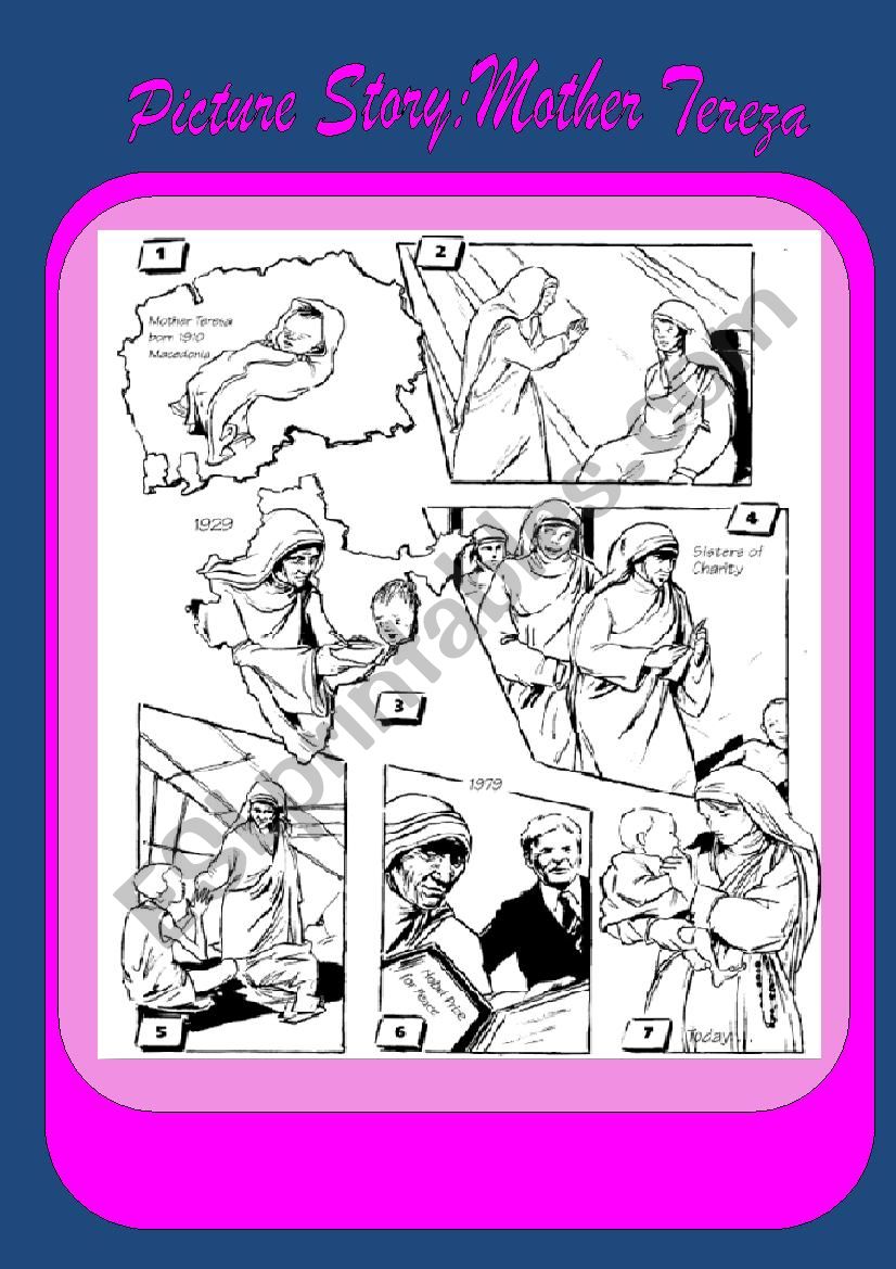 Mother Tereza picture story worksheet