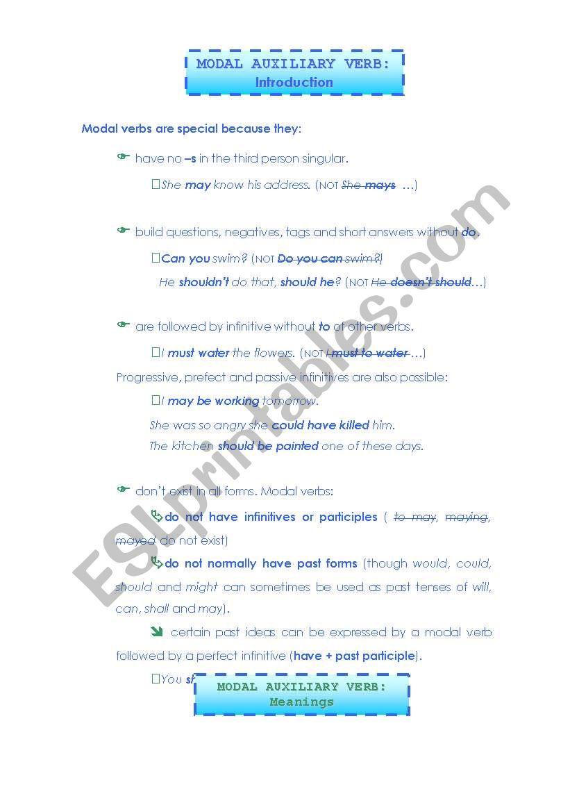 Modal verbs worksheet