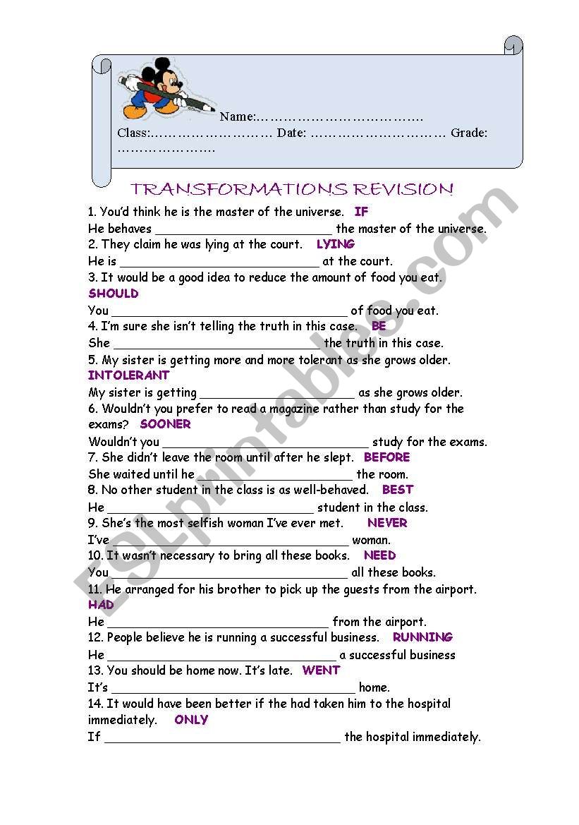 FCE Worksheet Part 9 REVISION worksheet