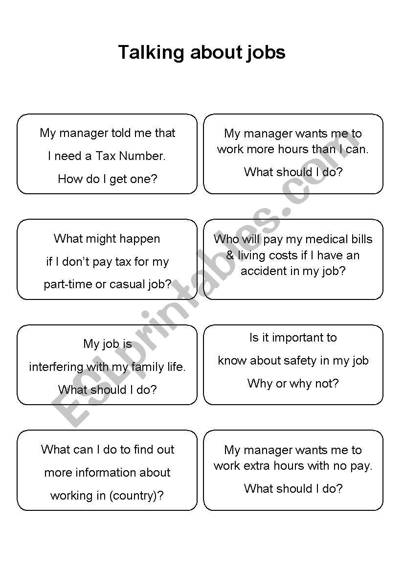 Questions abour jobs worksheet