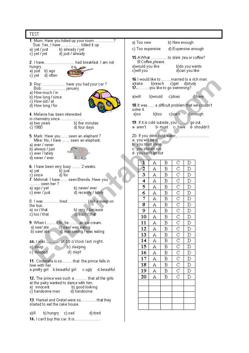 8TH GRADE 2ND TEST 2ND TERM  worksheet