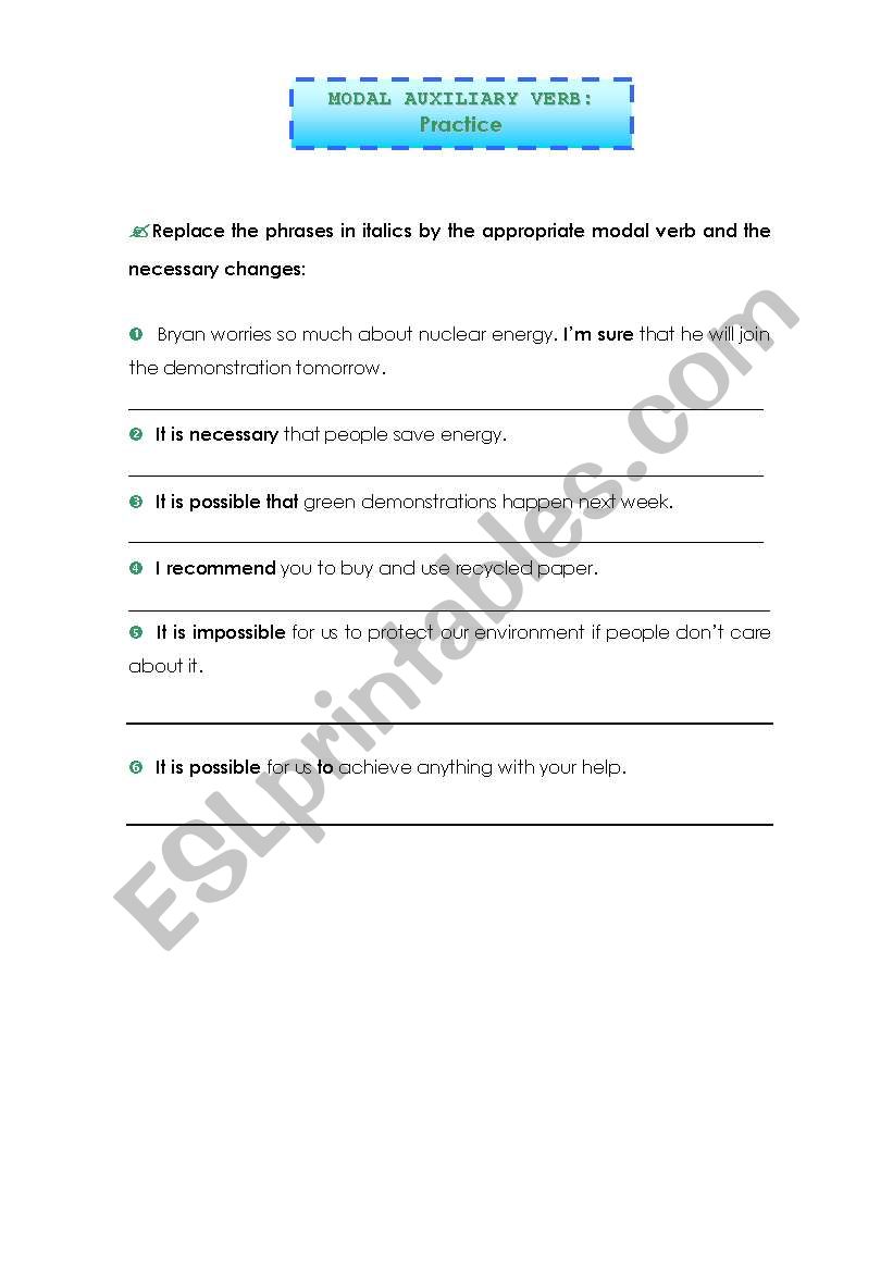 Modal Verbs: Practice worksheet