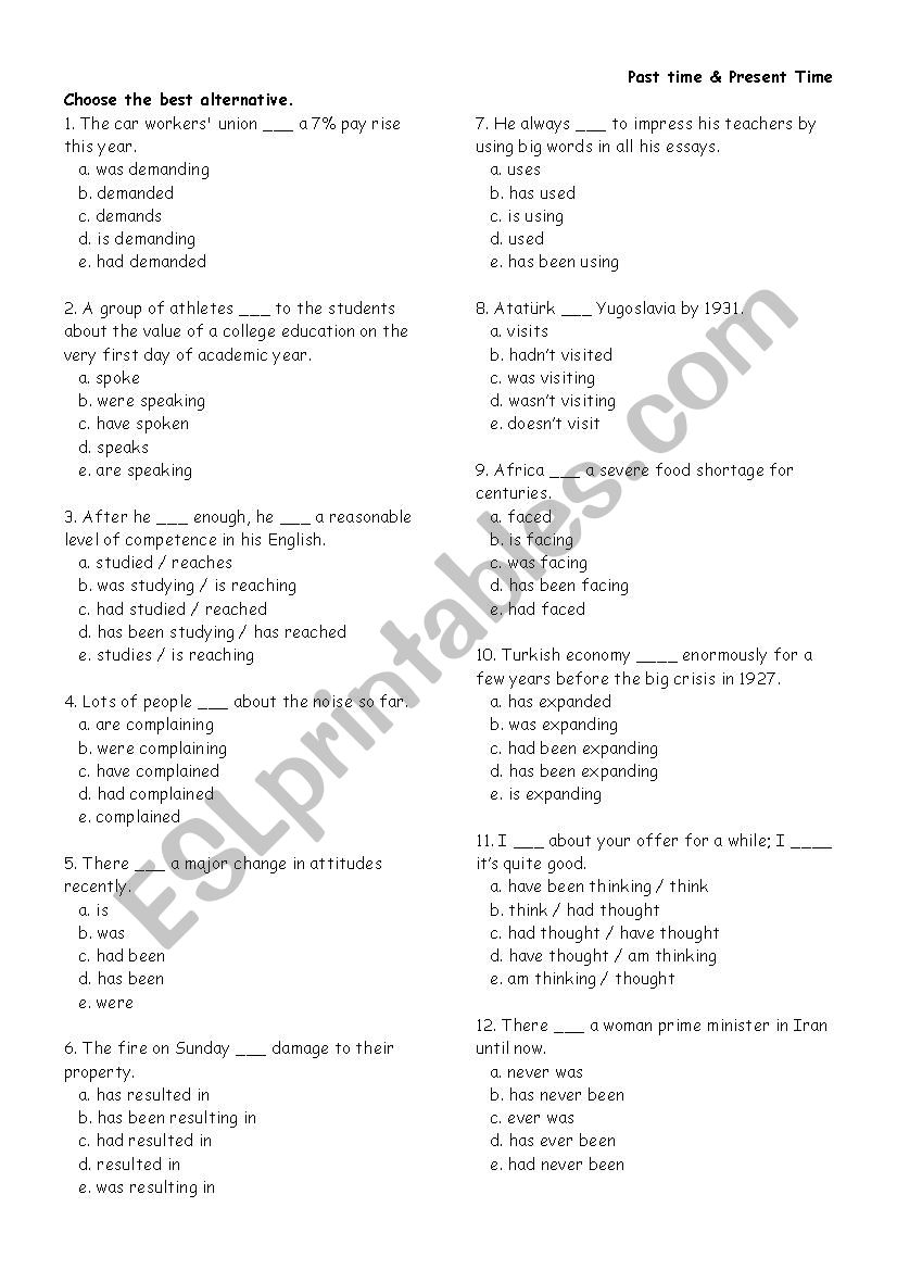 past time & present time worksheet
