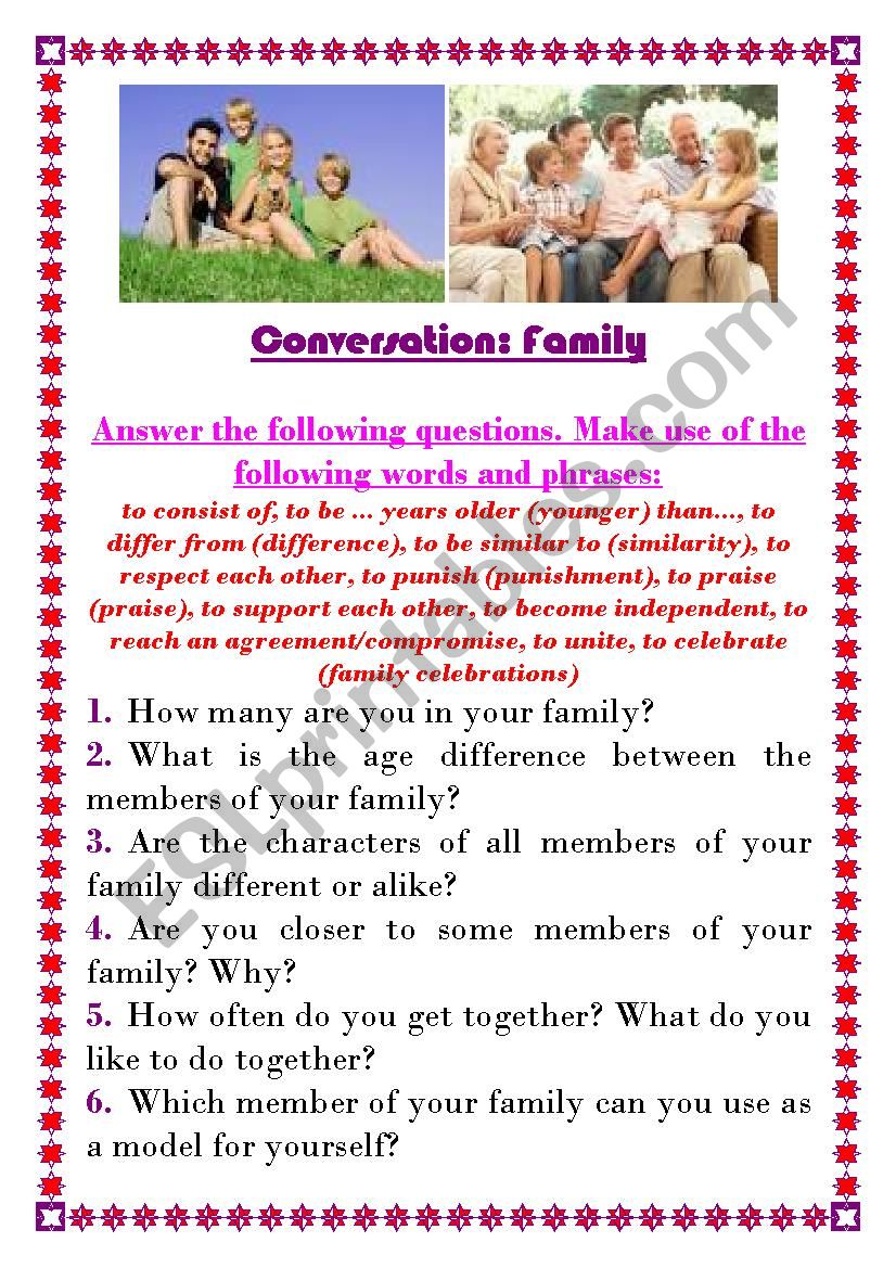 Conversation: Family worksheet