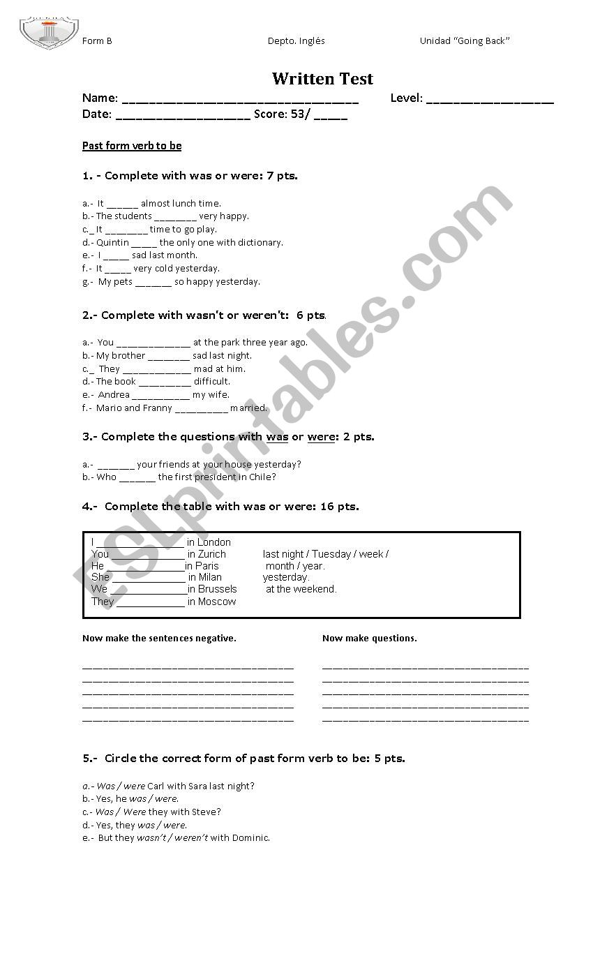 TEST worksheet