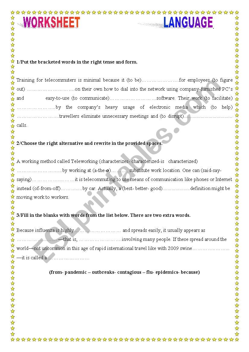 language exercises worksheet