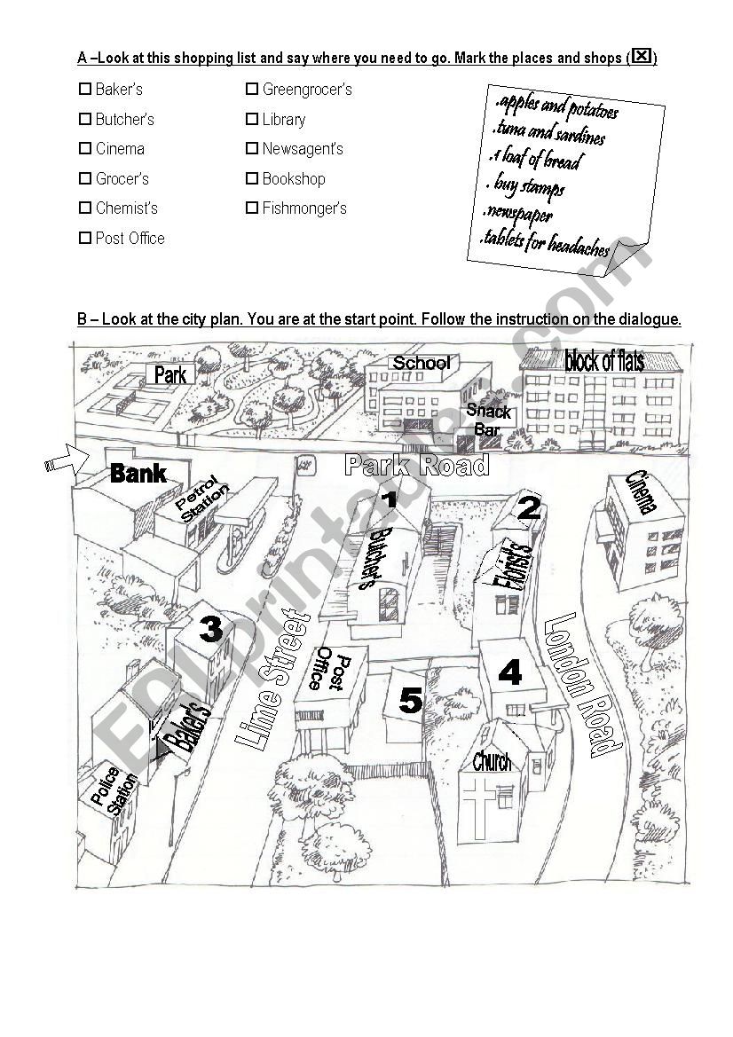 Following Street Directions worksheet