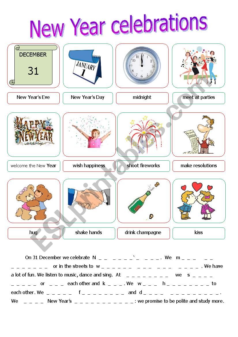 New Year celebrations worksheet