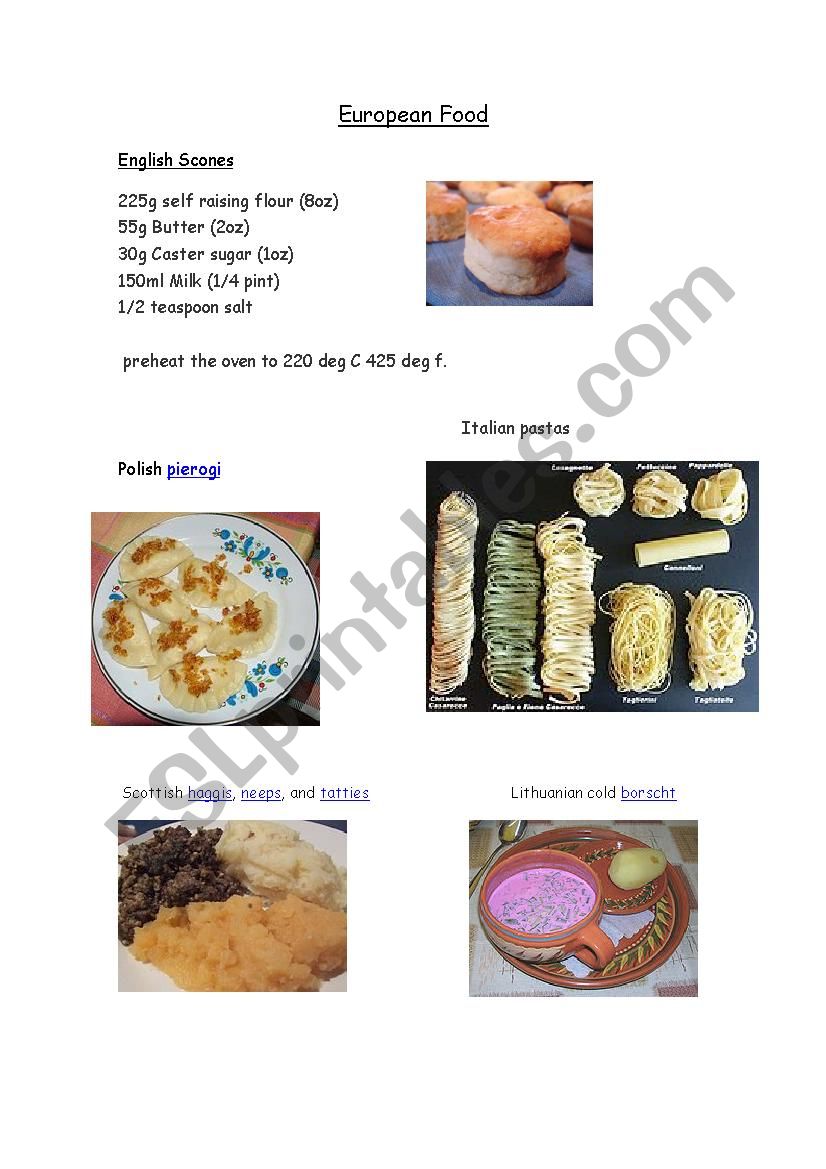 European Food worksheet