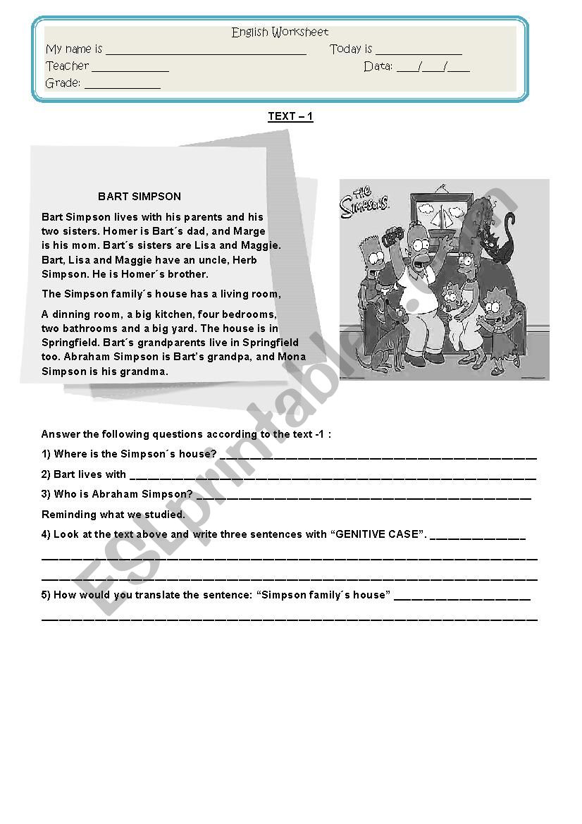 GENITIVE CASE worksheet