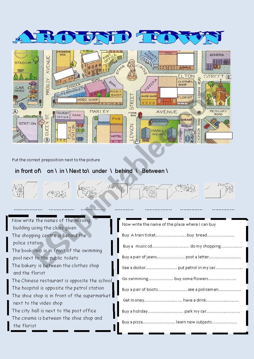 around town  worksheet