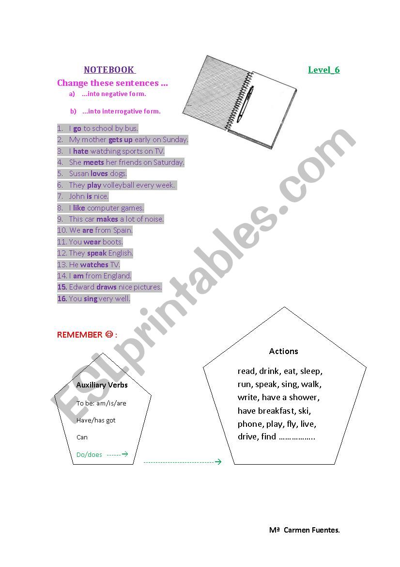 Change these sentences: worksheet