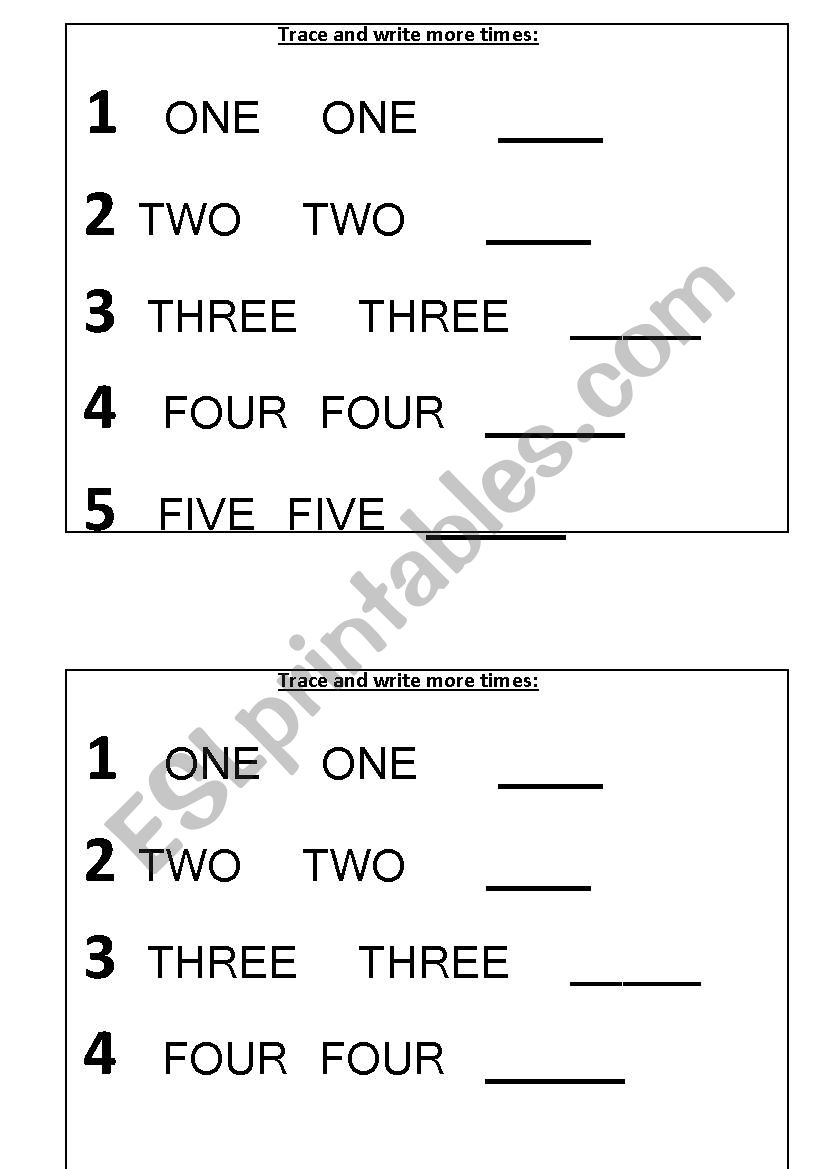 number from 1 to 5 for little ones