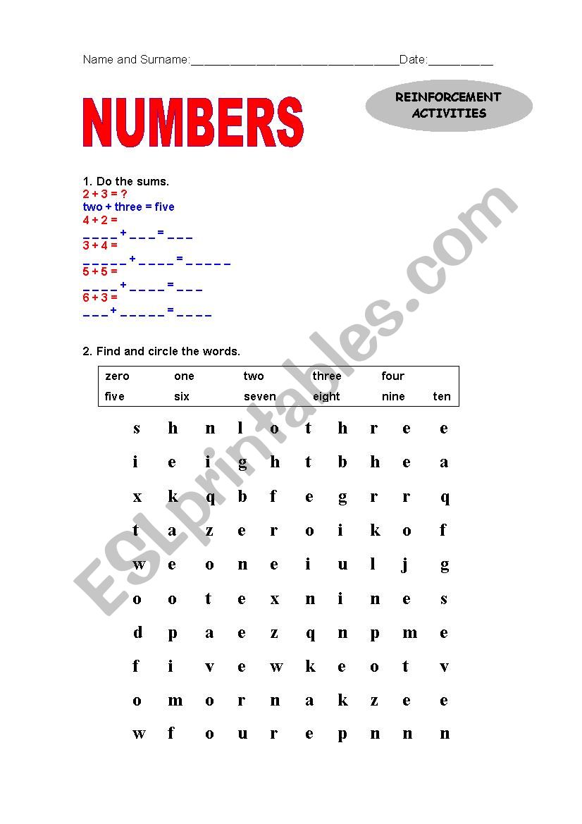 NUMBERS worksheet