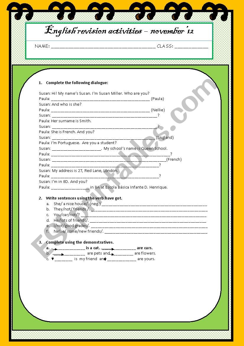 Grammar revision exercises worksheet