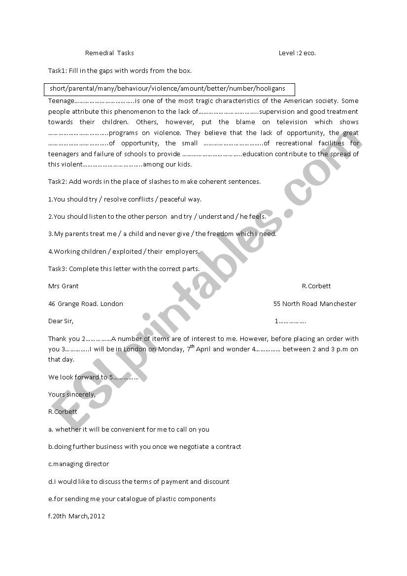 Remedial  Tasks  For 2nd year economics 