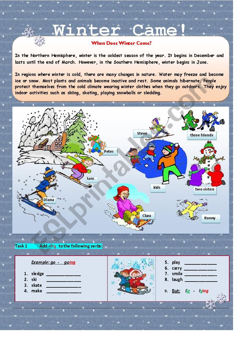 Winter Came! (2 pages) worksheet