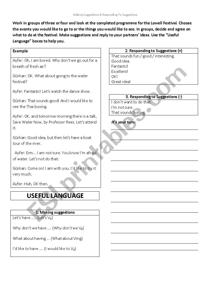 making suggestions worksheet