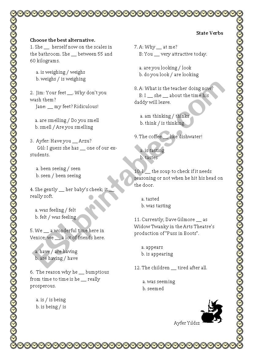 state verbs worksheet