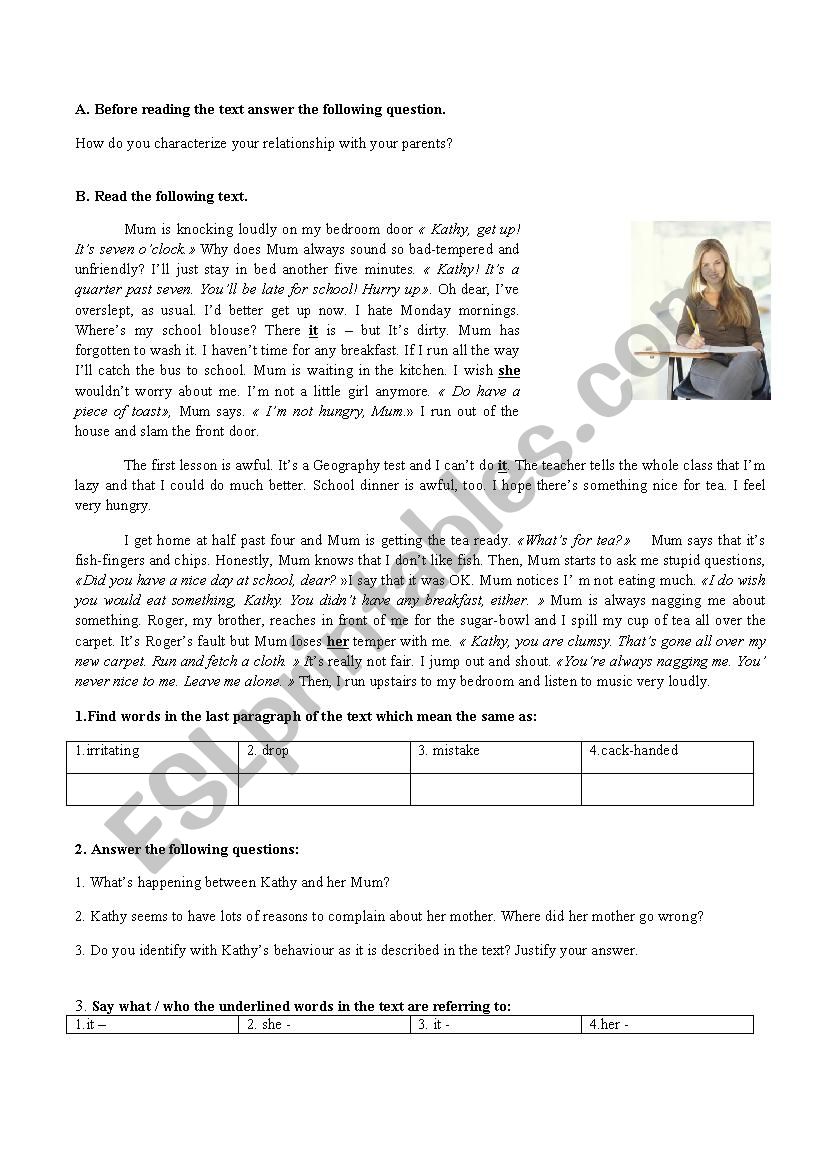 Test about the topic Â«Generation GapÂ» with correction key